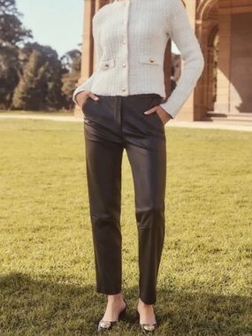 Ever New Black Faux Leather Cropped Straight-Leg Pants